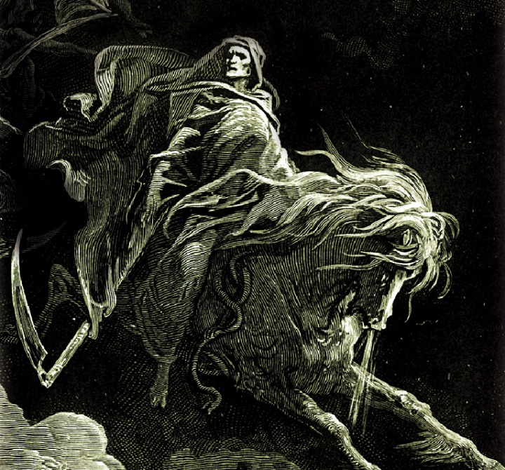 ‘‘So I looked, and behold, a pale horse. A nd the name of him who sat on it was Death . . .’’ The apostle John saw, in a chilling vision, four horsemen symbolizing major trends leading up to Jesus Christ’s return. Woodcut by Gustave Doré